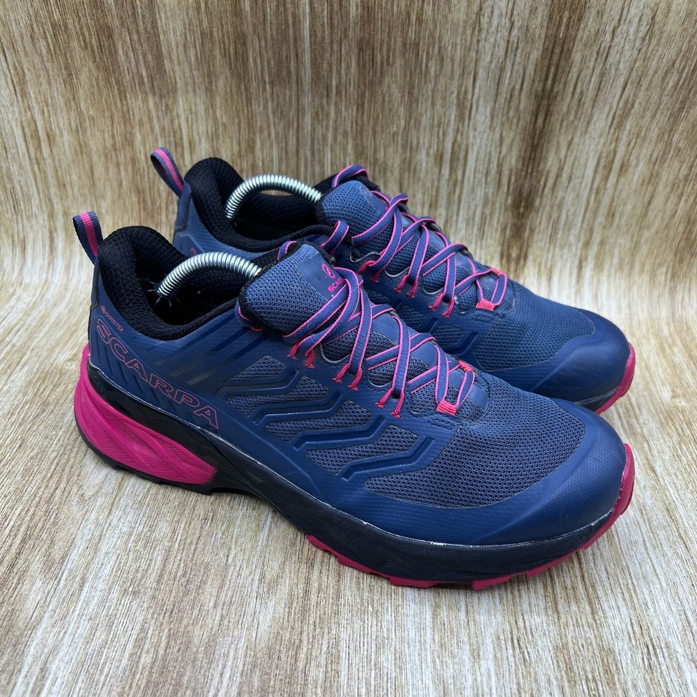 Scarpa Rush GTX Womens 8.5 Blue Pink Waterproof Hiking Trail Running Shoes 33080